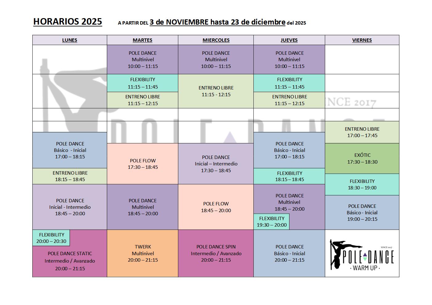Horari Pole Dance 11-12.25 Horario Pole Dance 09.23